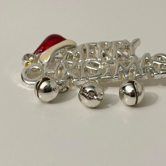 Vintage Merry Christmas Brooch Jingle Bells Pin - Picture 3 of 15